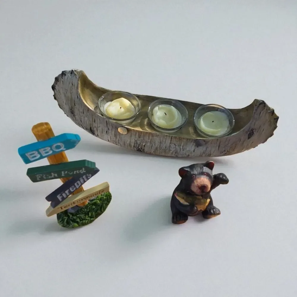 Canoe & Bear 8pc Rustic Cabin Decor Camping Party Decorations Resin Figurines